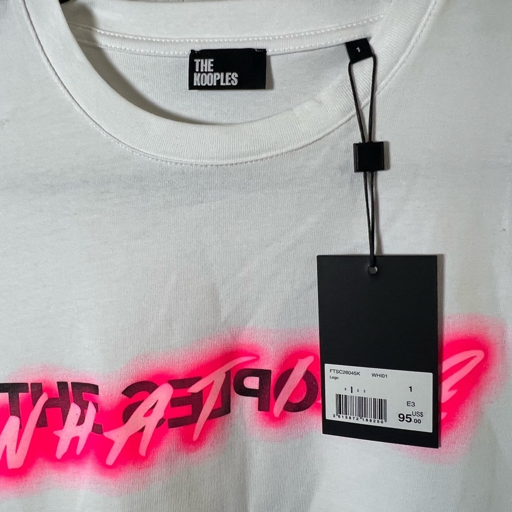 NWT The Kooples White Tee with Neon Pink Detail Size 1 or Small - Picture 2 of 3